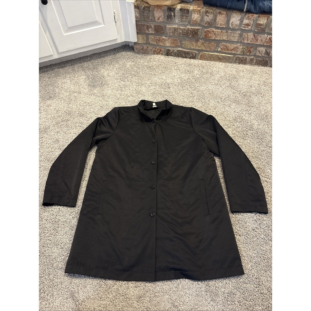 Eileen Fisher Black Quilted Removable Liner Jacket Size Med M Cotton Nylon Silk